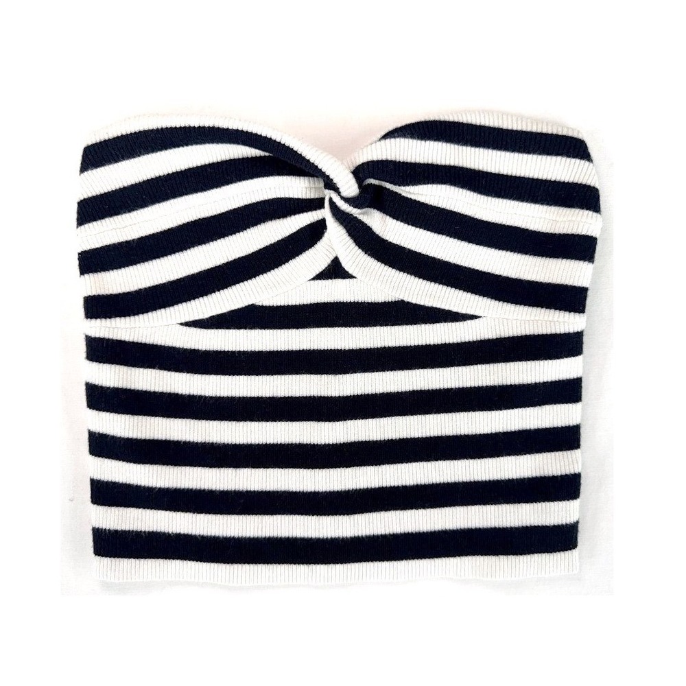 Black White Striped Twist Front Tube Top M Y2K Indie Summer Sleeze Retro Barbie